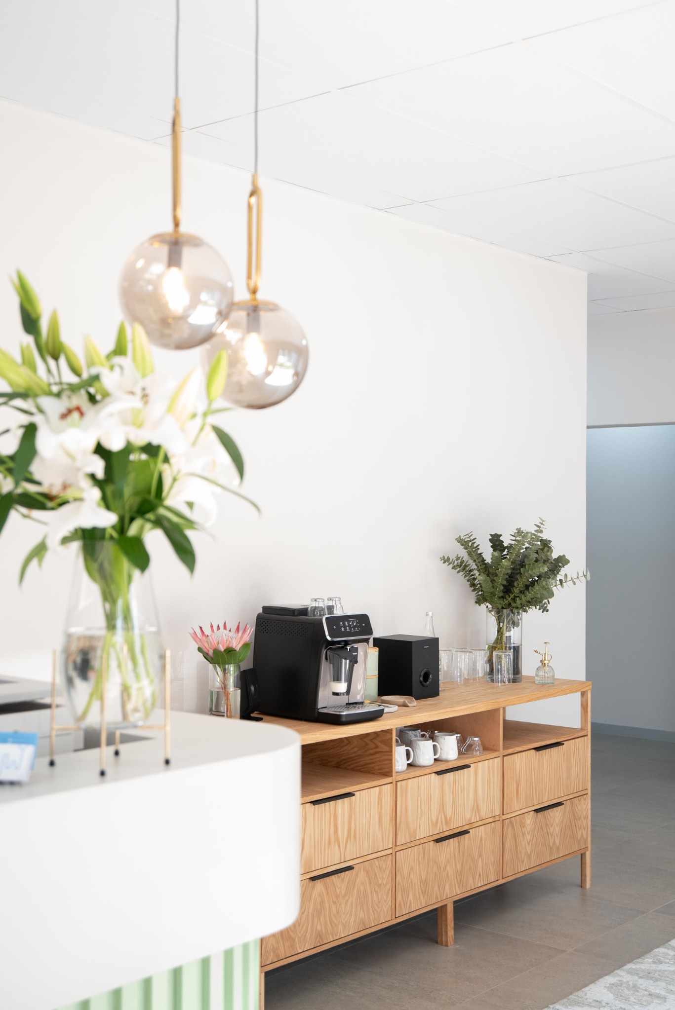 Coffee station and reception details at MedCentre Waterkloof