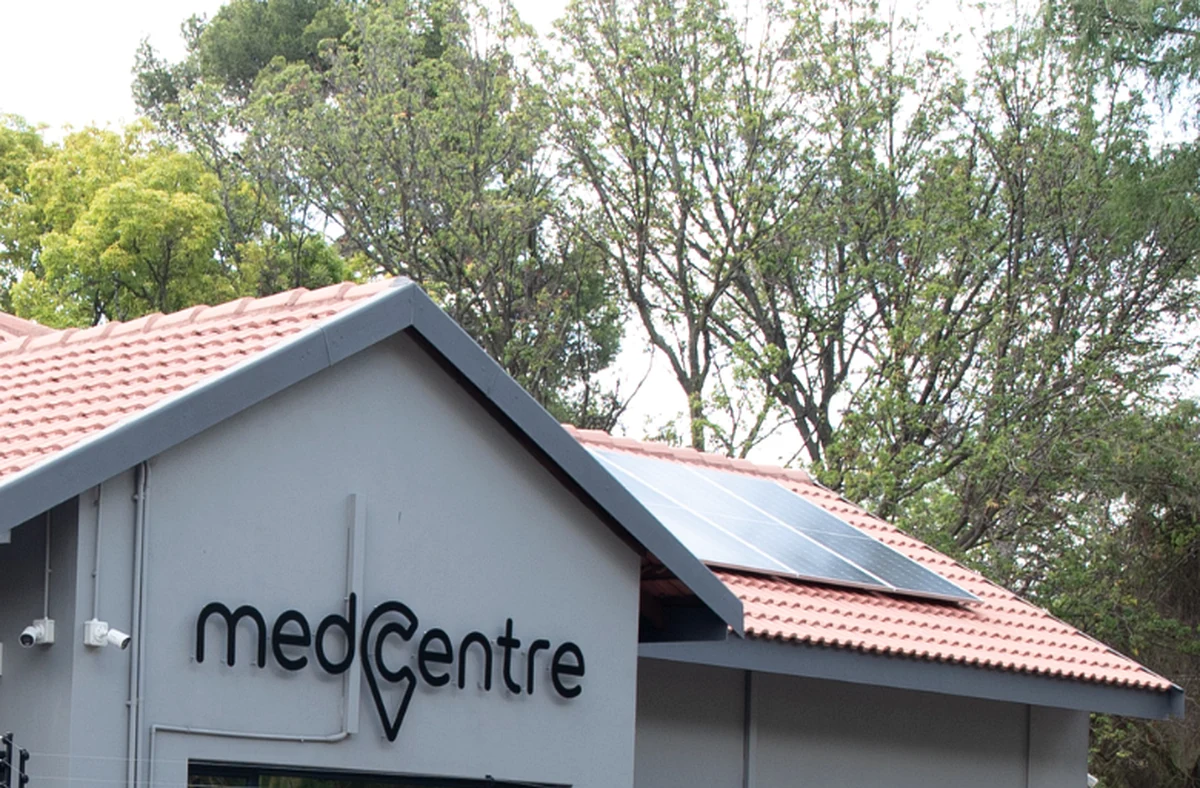 Cropped actual exterior of MedCentre Waterkloof showing the building signage and roofline